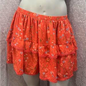 Chic Floral Skater Skirt - Orange